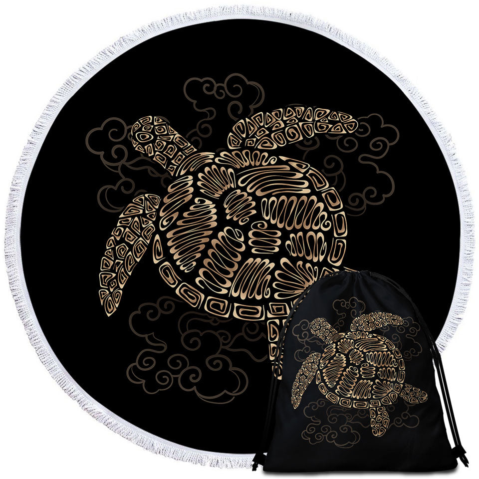 Golden Turtle Round Beach Towel and a Matching Bag