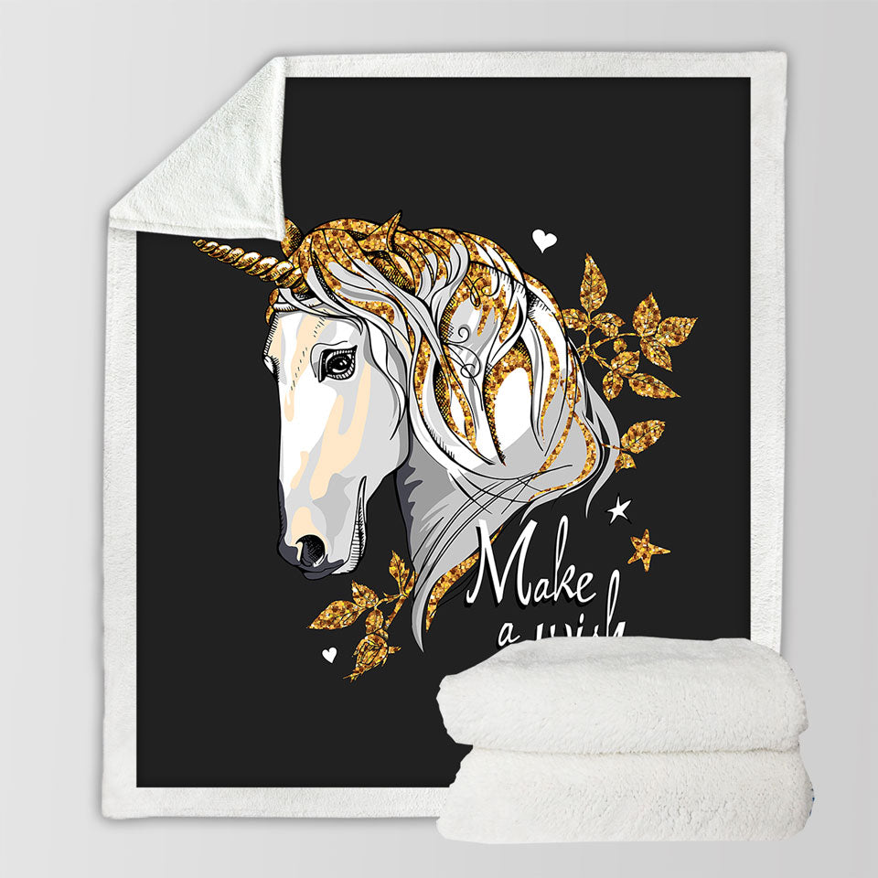 Golden Unicorn Throw Blanket for Girls
