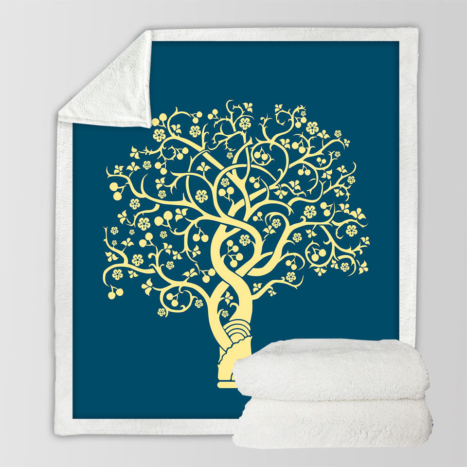 Golden Yellow Tree over Blue Throws