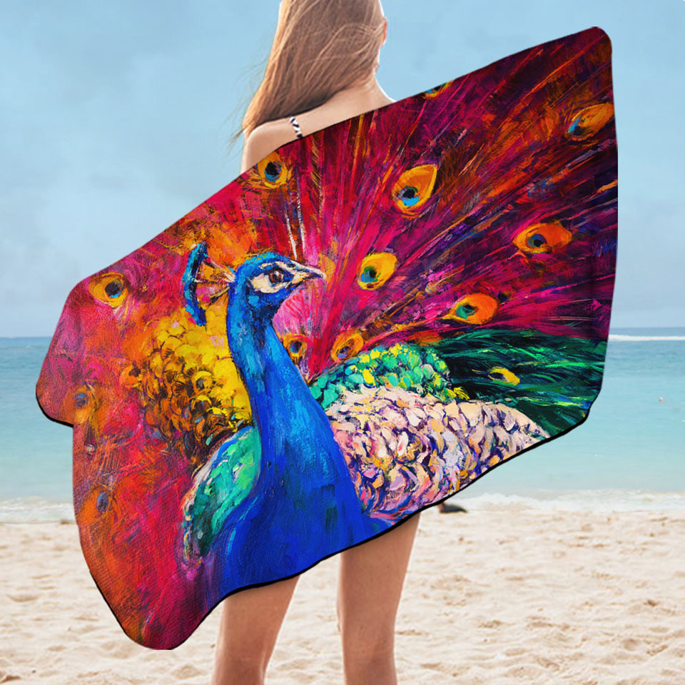 Gorgeous Art Painting Peacock Microfiber Beach Towel