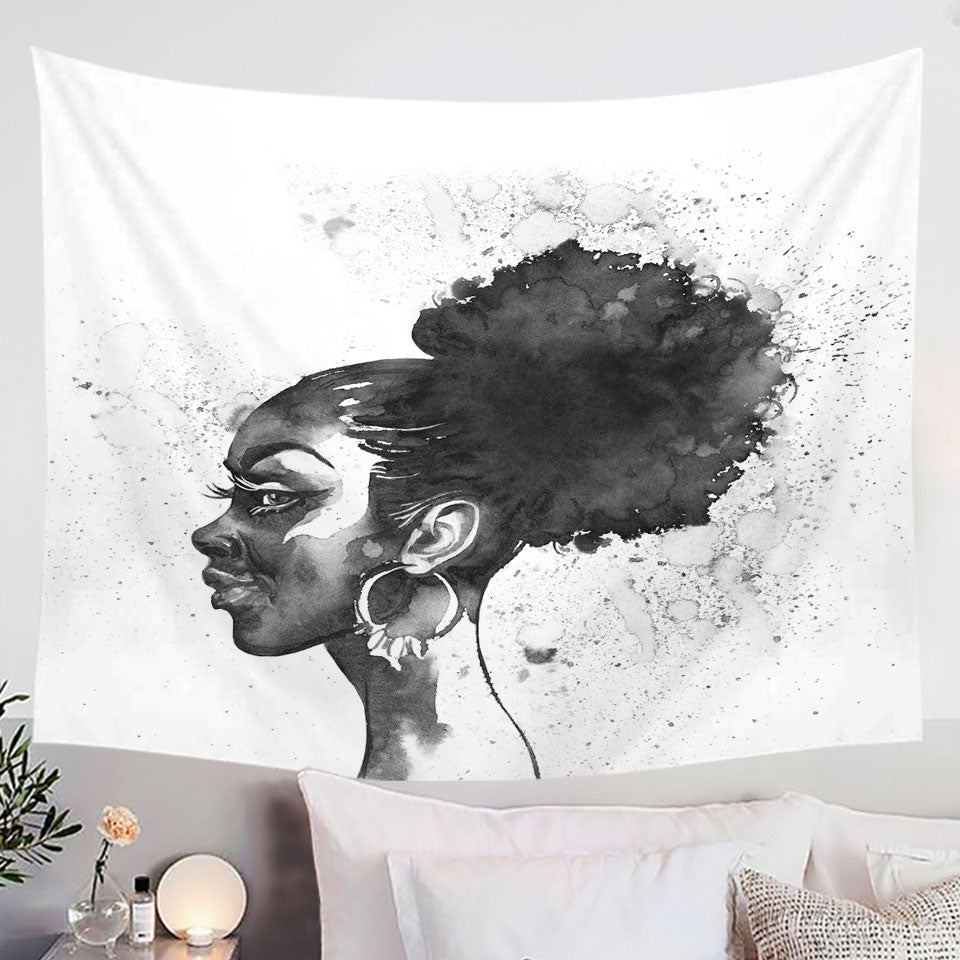 Gorgeous Black Girl Wall Decor Tapestry Art Drawing Wall Prints