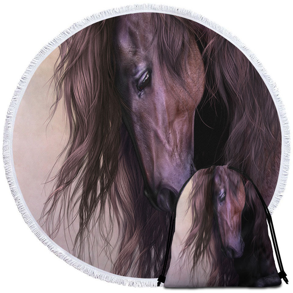 Gorgeous Long Haired Brown Horse Beach Towels
