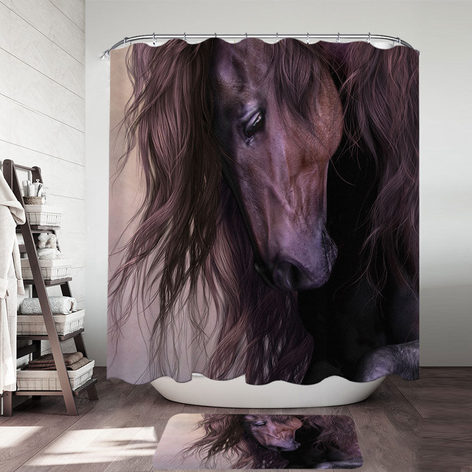 Gorgeous Long Haired Brown Horse Shower Curtains
