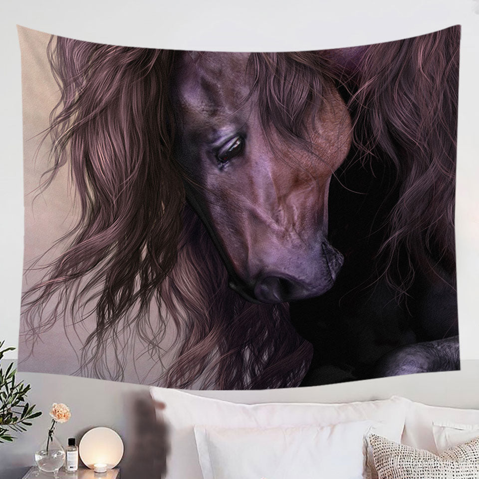 Gorgeous-Long-Haired-Brown-Horse-Tapestry-Wall-Decor