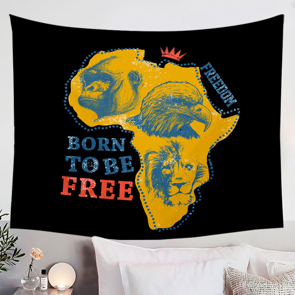 Gorilla Lion and Eagle The African Map Wall Decor Tapestry
