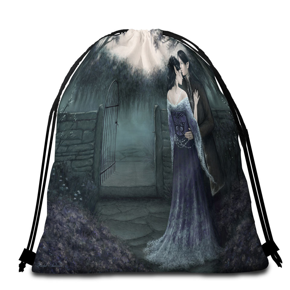 Gothic Beach Bags and Towels Fantasy Art Dark Garden of Two Elf Lovers