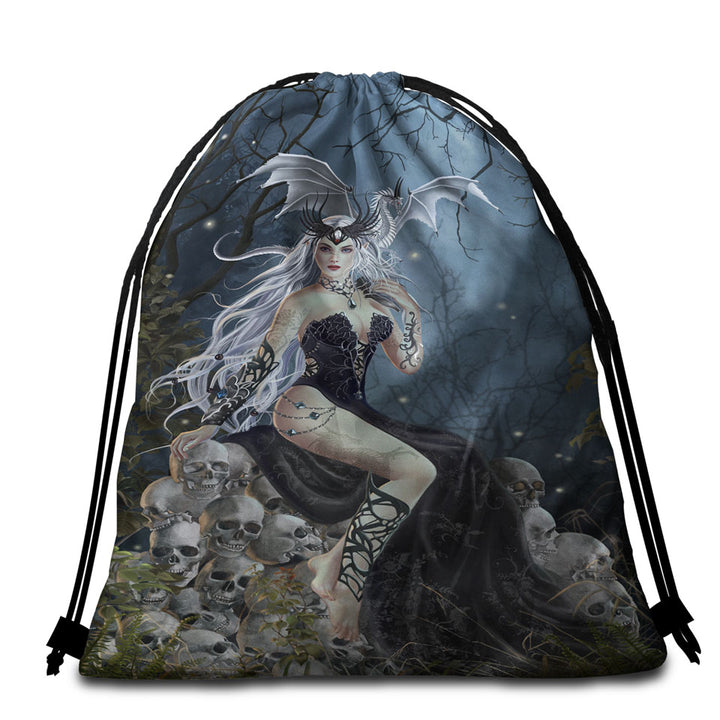 Gothic Beach Bags and Towels Fantasy Art the Mad Queen Dragon and Skulls