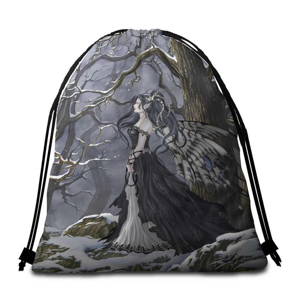 Gothic Beach Bags and Towels Hope Fantasy Artwork of the Winter Forest Fairy
