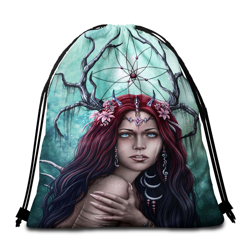 Gothic Beach Bags and Towels with Art Scary Devil Woman the Dreamcatcher
