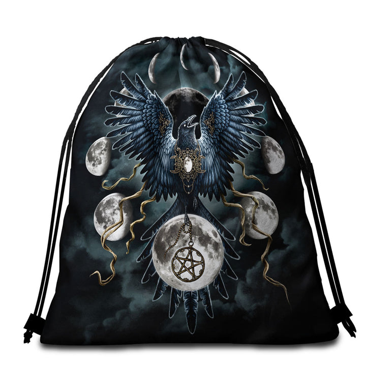 Gothic Beach Bags and Towels with Art Sinister Wings Moon Night Crow