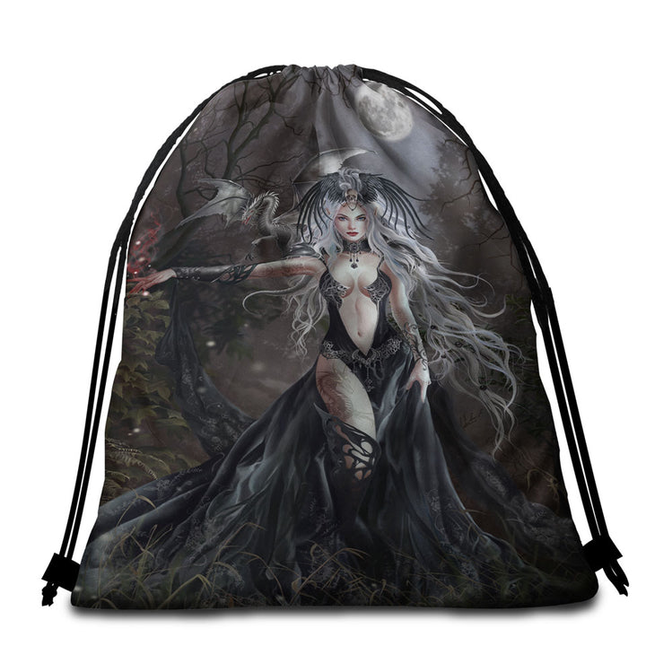 Gothic Beach Bags and Towels with Fantasy Art My Queen of Havoc and Dragon