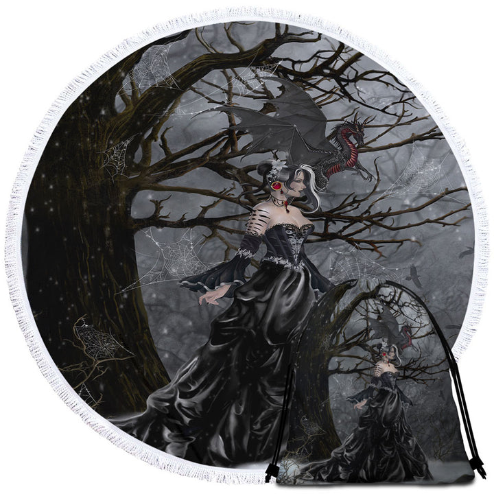 Gothic Beach Towels Fantasy Art Dragon and Queen of Shadows
