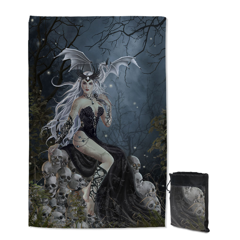 Gothic Beach Towels Fantasy Art the Mad Queen Dragon and Skulls