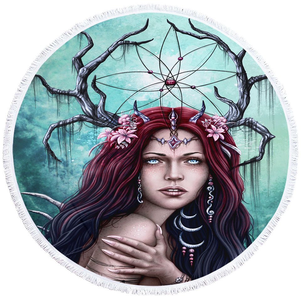 Gothic Beach Towels with Art Scary Devil Woman the Dreamcatcher