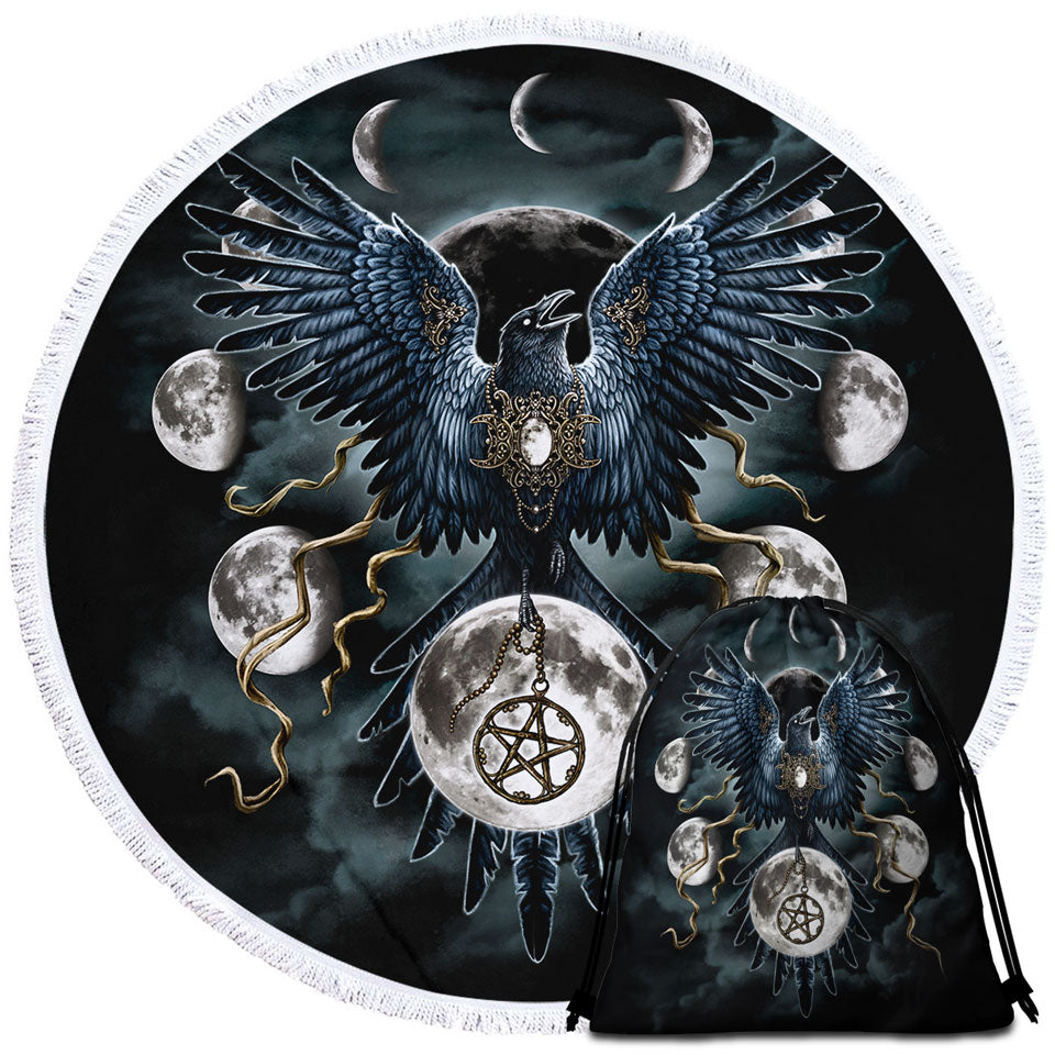 Gothic Circle Towel Art Sinister Wings Moon Night Crow