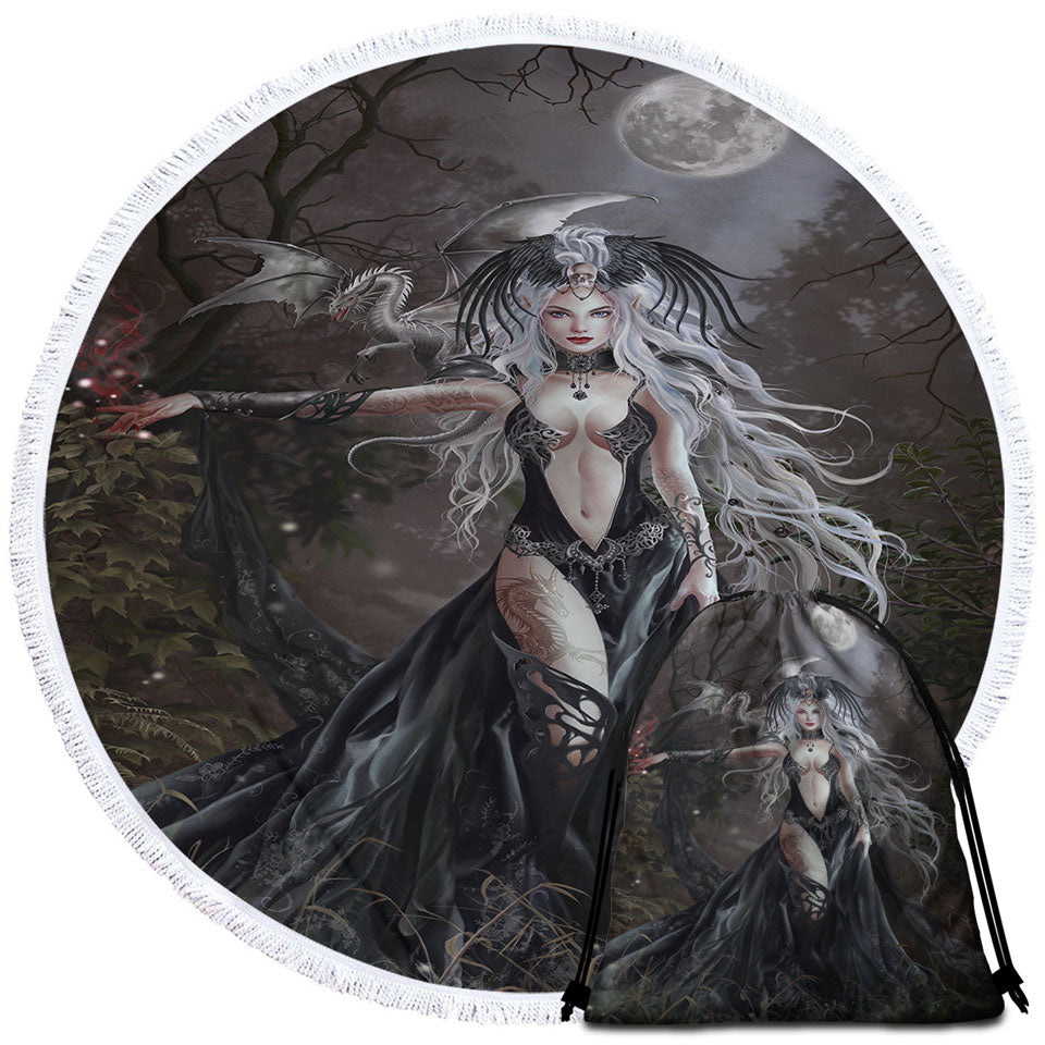 Gothic Circle Towel with Fantasy Art My Queen of Havoc and Dragon