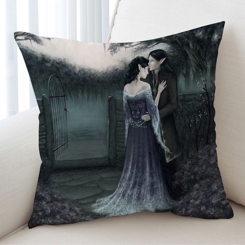 Gothic Cushion Covers Fantasy Art Dark Garden of Two Elf Lovers
