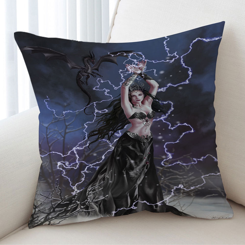 Gothic Cushion Covers Fantasy Art Dark Woman with her Dragon