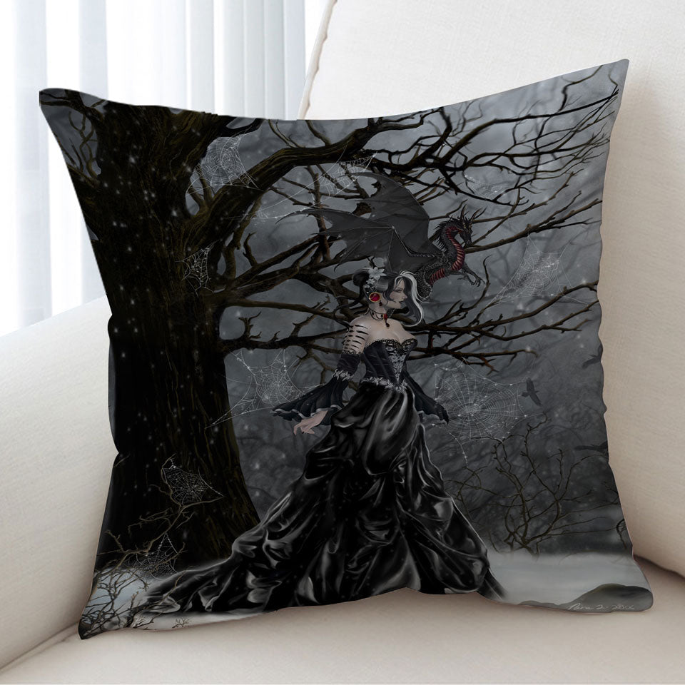 Gothic Cushion Covers Fantasy Art Dragon and Queen of Shadows