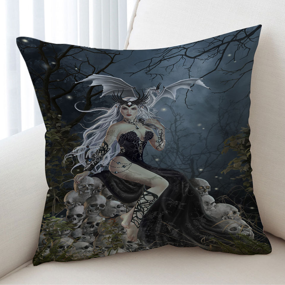 Gothic Cushion Fantasy Art the Mad Queen Dragon and Skulls