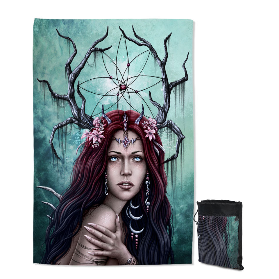 Gothic Lightweight Beach Towel Art Scary Devil Woman the Dreamcatcher