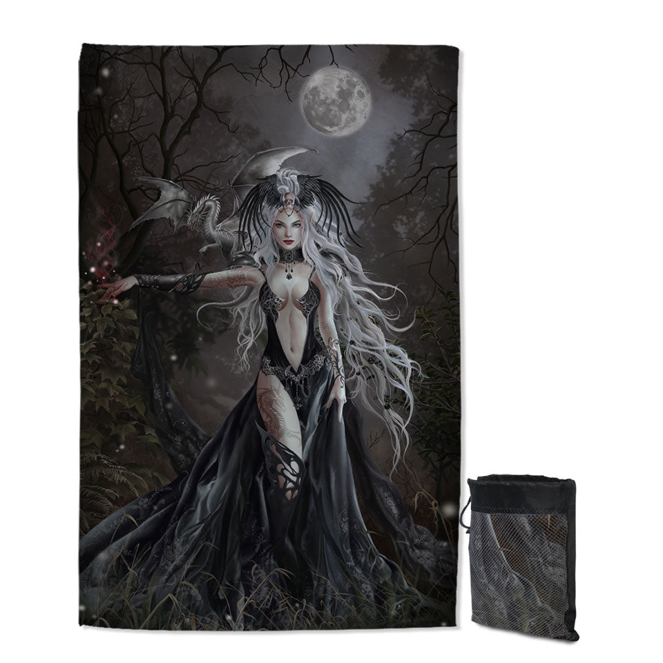 Gothic Lightweight Beach Towel with Fantasy Art My Queen of Havoc and Dragon