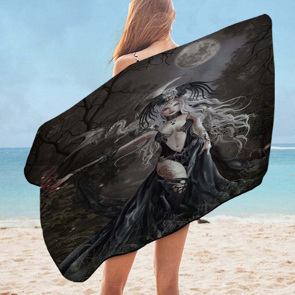 Gothic Pool Towels with Fantasy Art My Queen of Havoc and Dragon