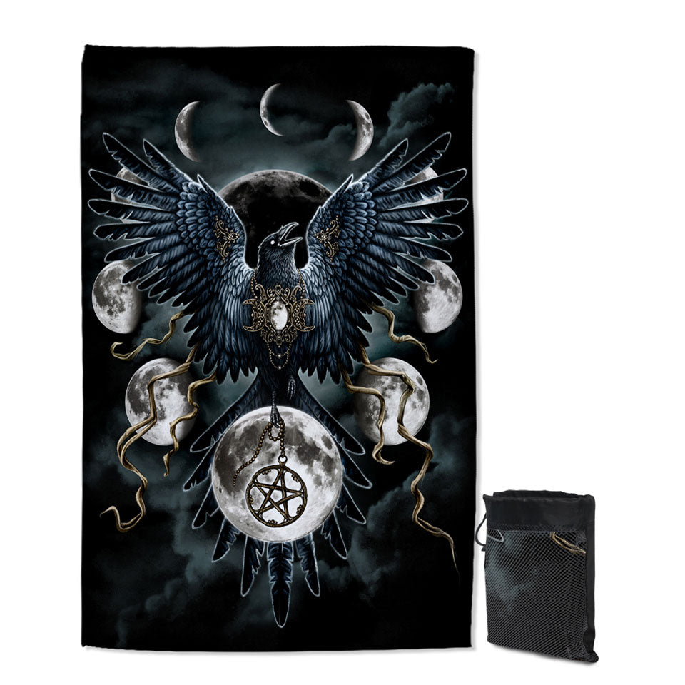 Gothic Quick Dry Beach Towel Art Sinister Wings Moon Night Crow