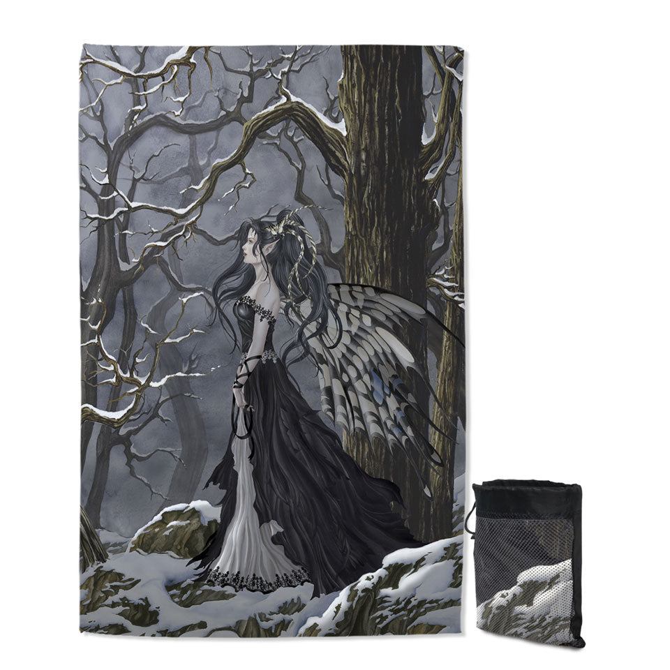 Gothic Quick Dry Beach Towel Hope Fantasy Artwork of the Winter Forest Fairy