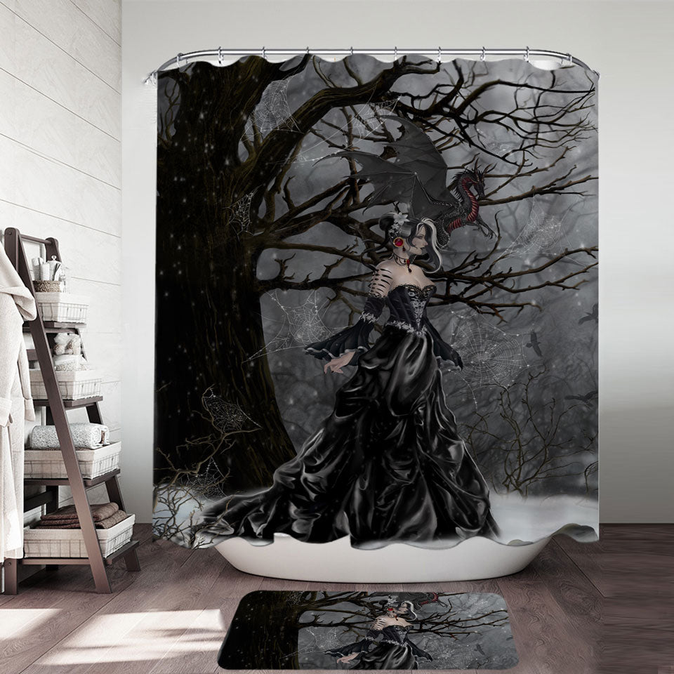 Gothic Shower Curtains Fantasy Art Dragon and Queen of Shadows