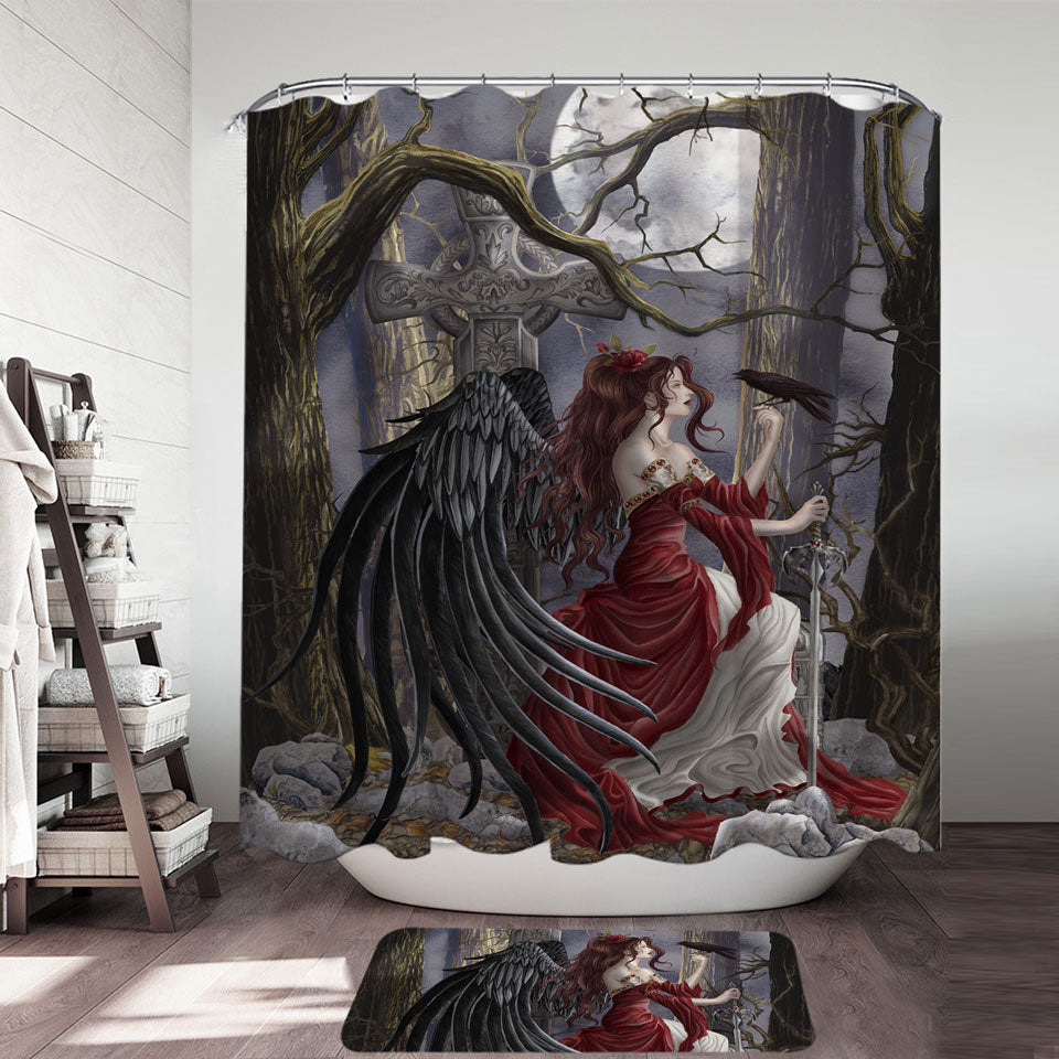Gothic Shower Curtains Fantasy Art the Graveyard Fairy