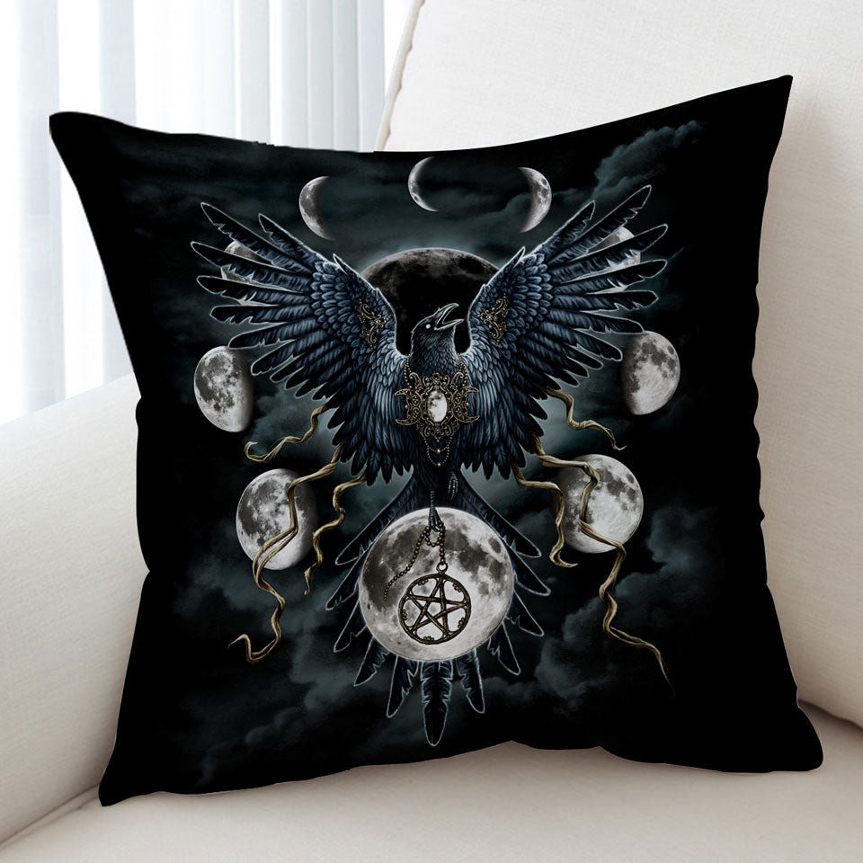 Gothic Sofa Pillows Art Sinister Wings Moon Night Crow