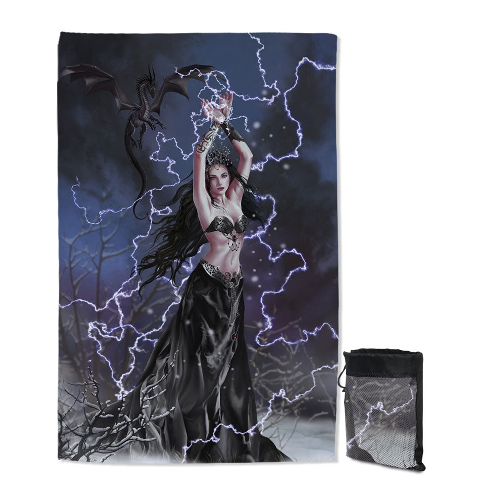 Gothic Swims Towel Fantasy Art Dark Woman with her Dragon