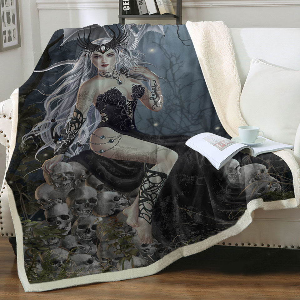 products/Gothic-Throws-Fantasy-Art-the-Mad-Queen-Dragon-and-Skulls
