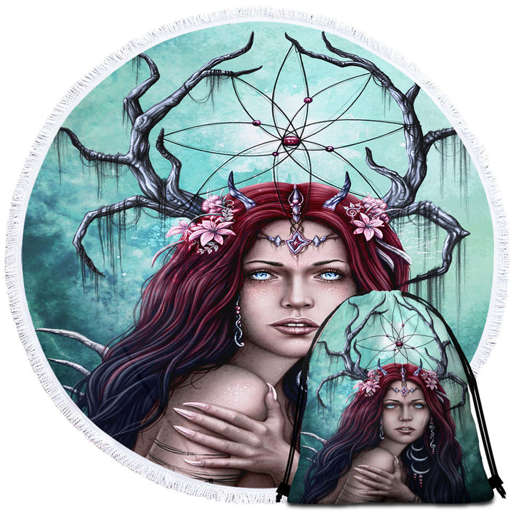 Gothic Travel Beach Towel with Art Scary Devil Woman the Dreamcatcher
