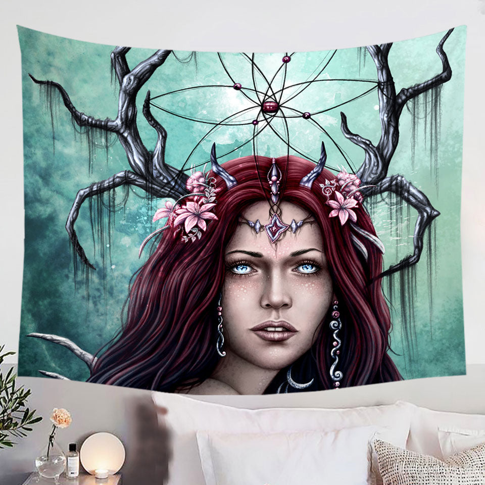 Gothic-Wall-Decor-Art-Prints-Tapestry-Scary-Devil-Woman-the-Dreamcatcher