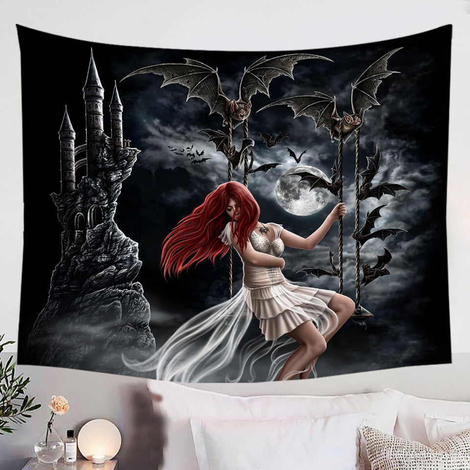 Gothic-Wall-Decor-Night-Art-Draculas-Bride-Redhead-Girl-and-Bats-Tapestry