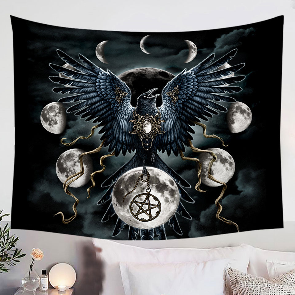 Gothic-Wall-Decor-Tapestry-Prints-with-Art-Sinister-Wings-Moon-Night-Crow