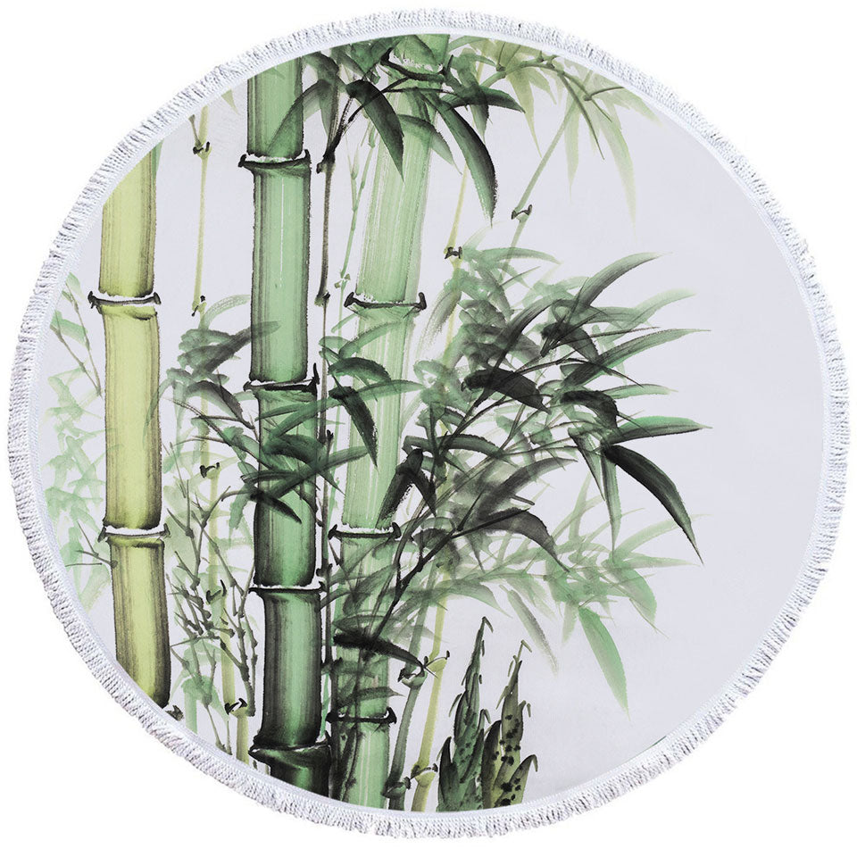 Green Bamboo Round Beach Towel