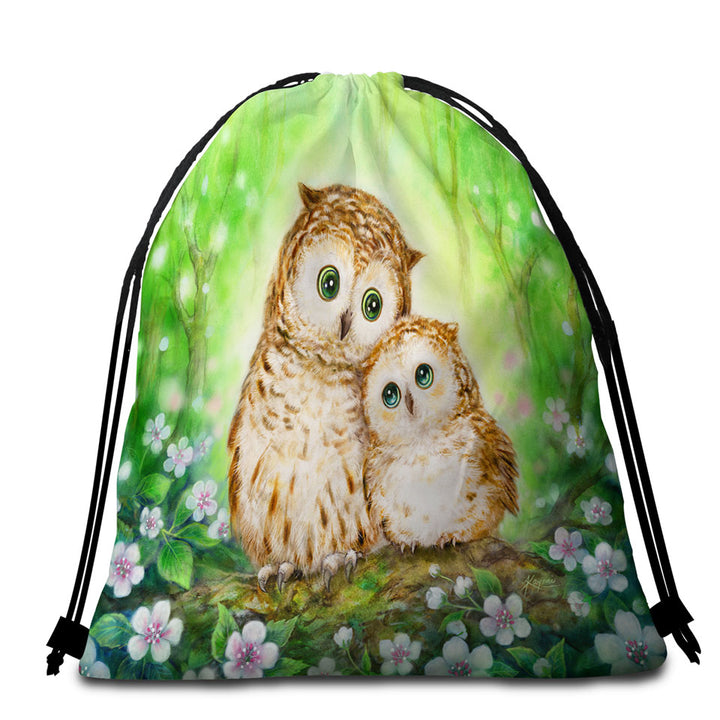 Green Beach Bags and Towels Forest and Flowers Owls Cuddle