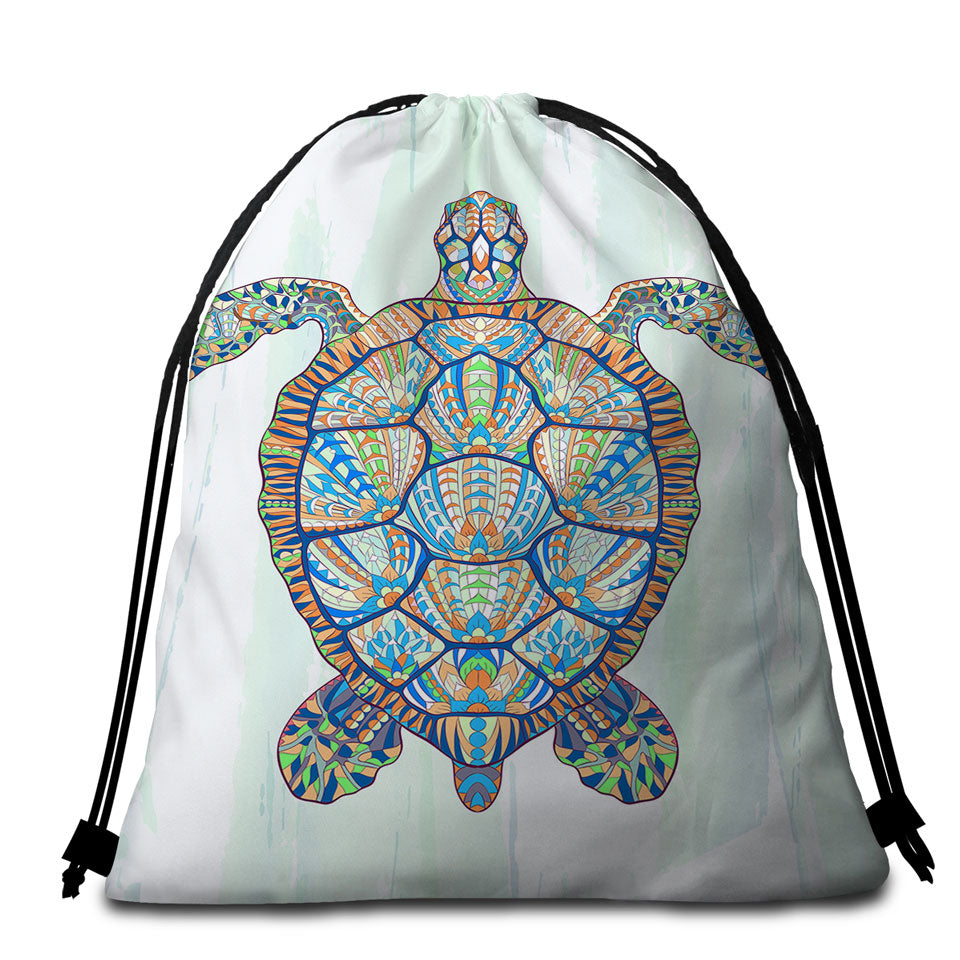 Green Blue Artistic Turtle Beach Towel Bags