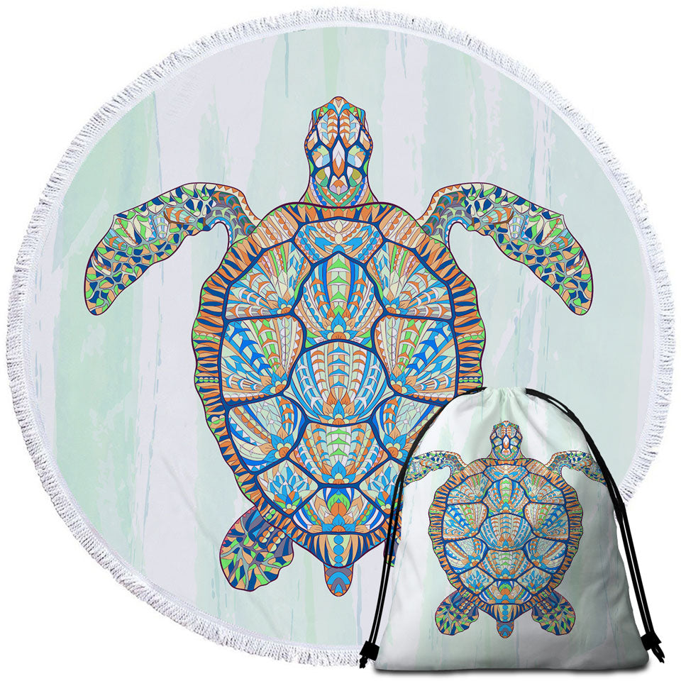 Green Blue Artistic Turtle Beach Towels and Bags Set