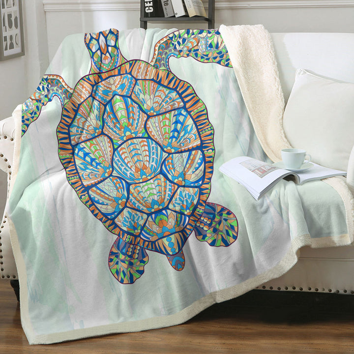 Green Blue Artistic Turtle Throws