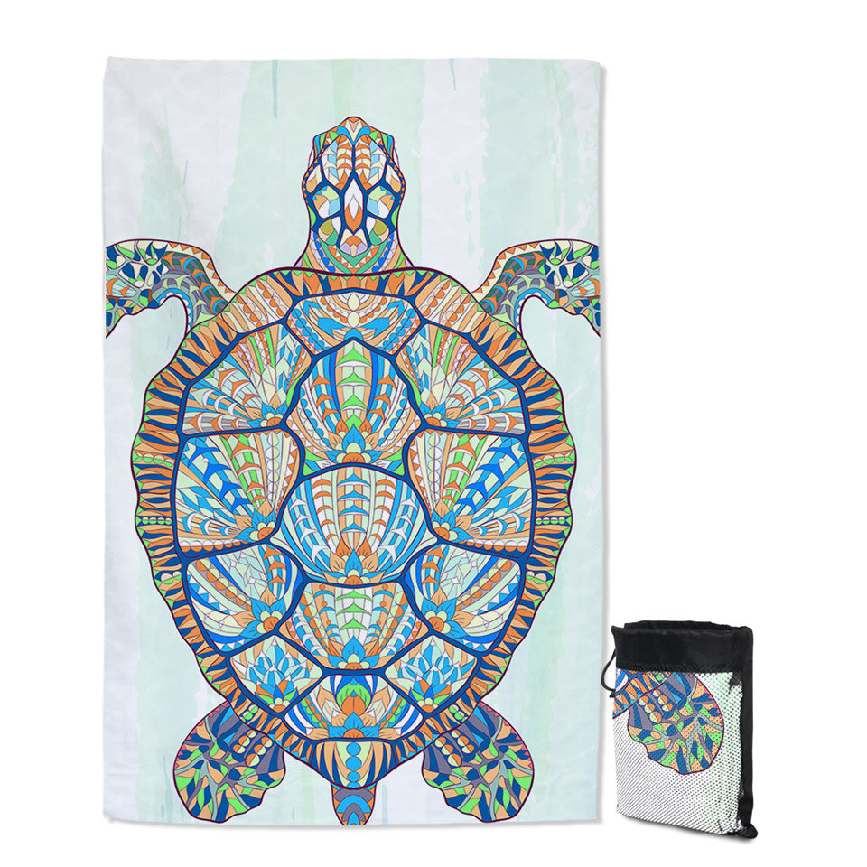 Green Blue Artistic Turtle Travel Beach Towel
