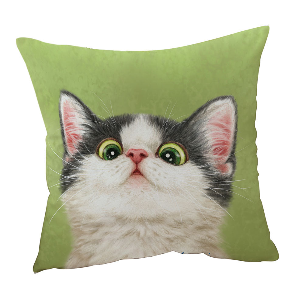 Green Eyes Grey White Kitten Cat Children Cushion