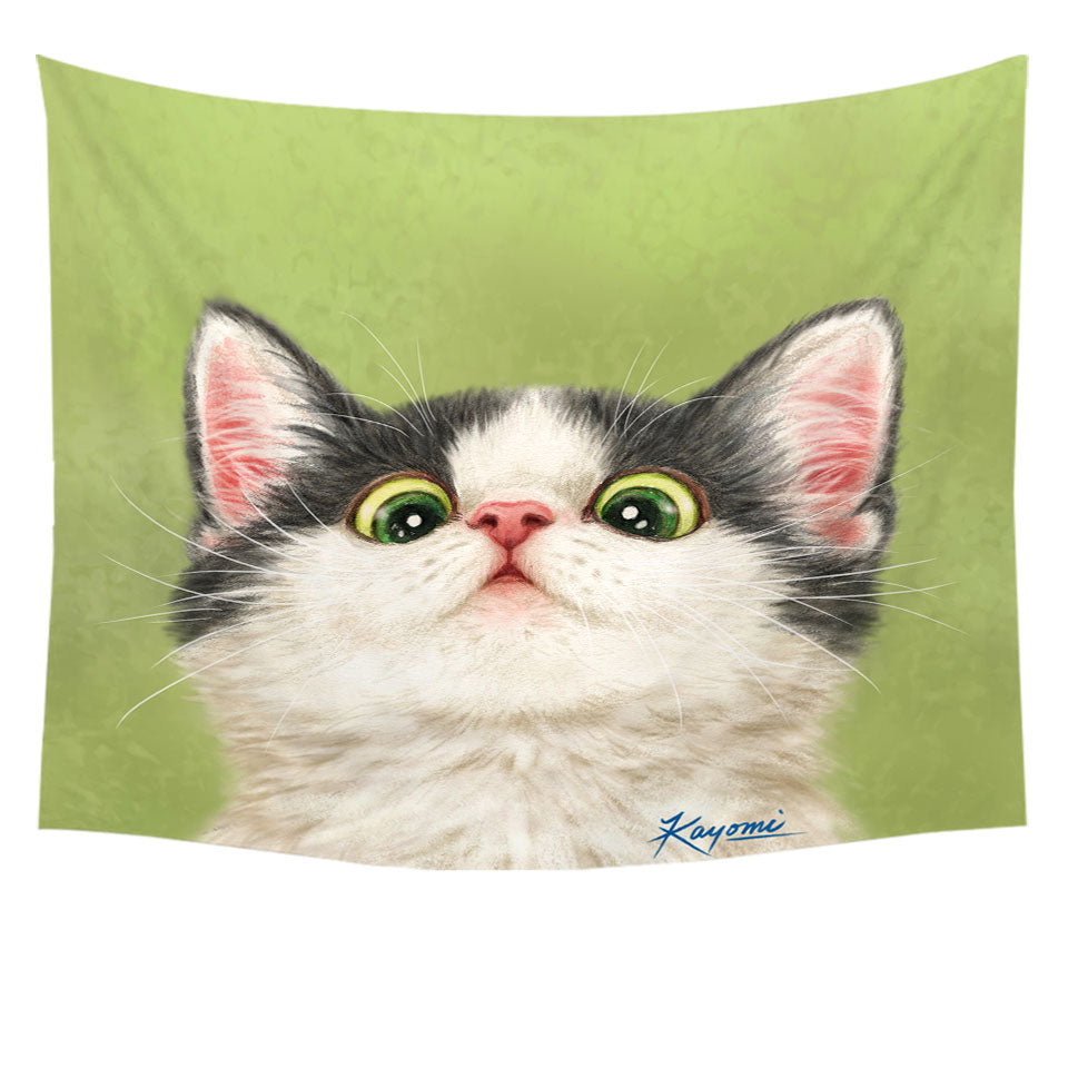 Green Eyes Grey White Kitten Cat Tapestry