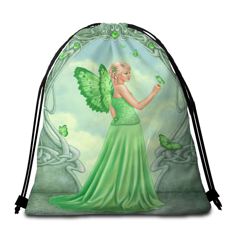 Green Kids Beach Bags and Towels Peridot Butterfly Girl