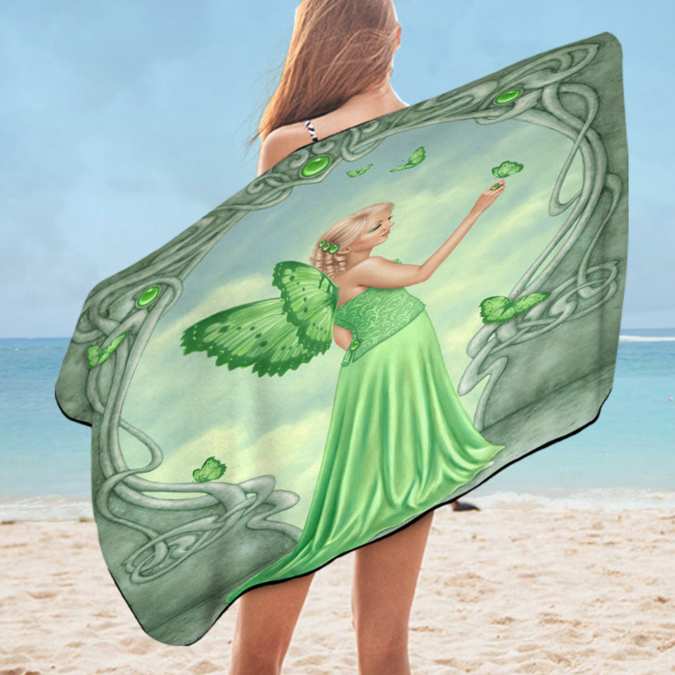 Green Kids Pool Towels Peridot Butterfly Girl