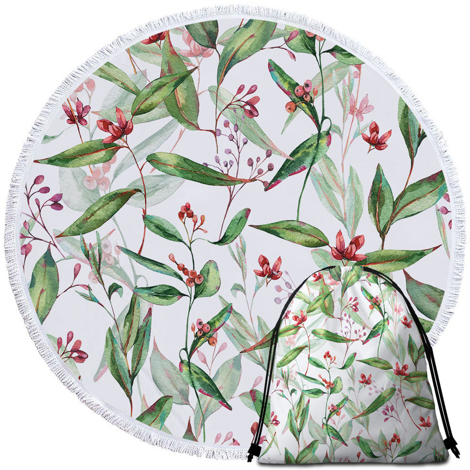 Green Leaves and Berries Beach Towels On Sale