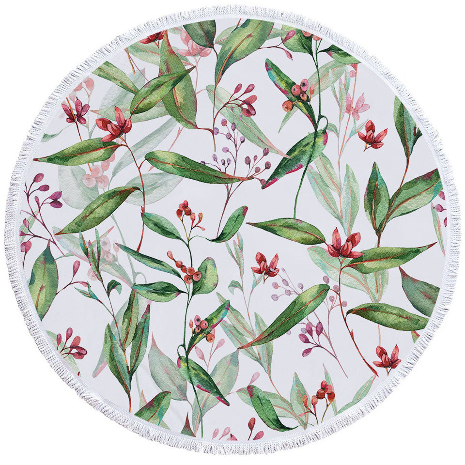 Green Leaves and Berries Beach Towels